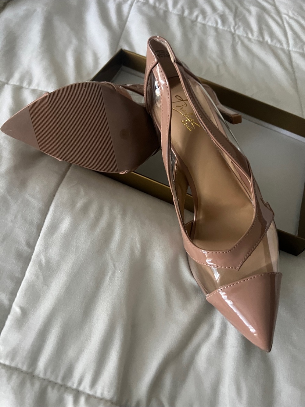 Thalia Sodi Patent Nude/Pink Pointed Toe Slingback Pumps